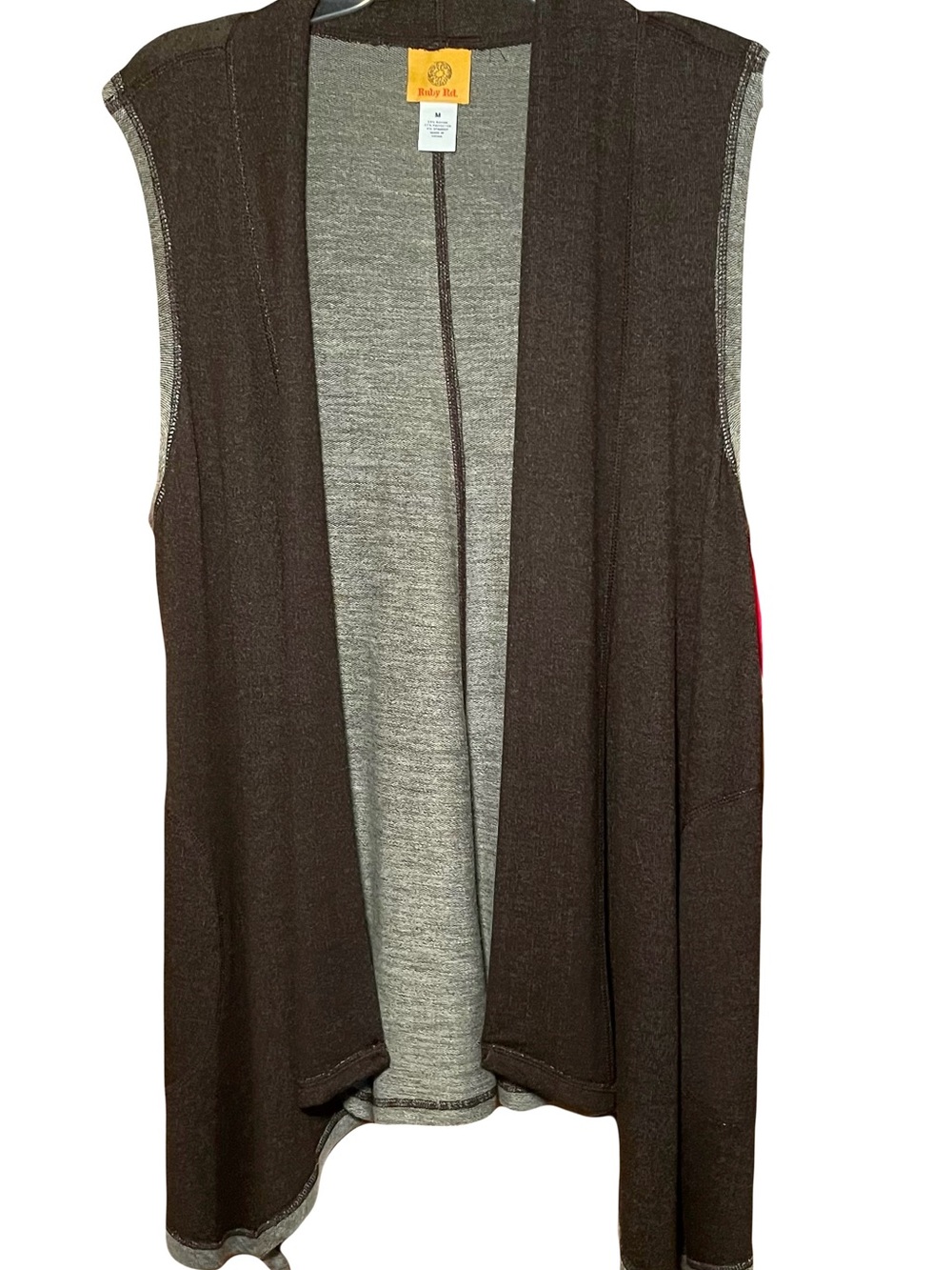 Ruby Rd. Brown & Gray Sleeveless Draped Open-Front Vest